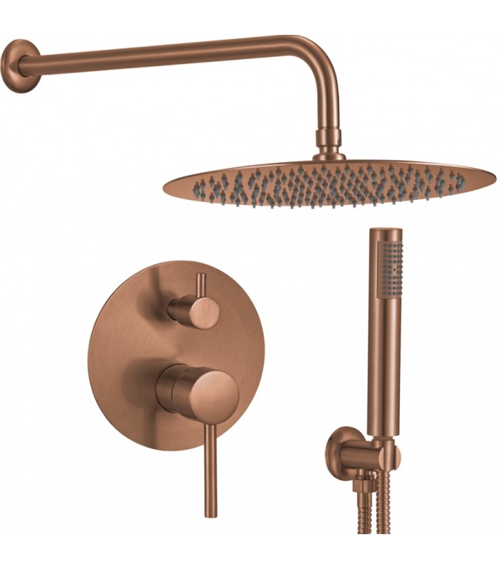 Conjunto de ducha empotrado monomando a pared Jucar oro rosa mate Valaz