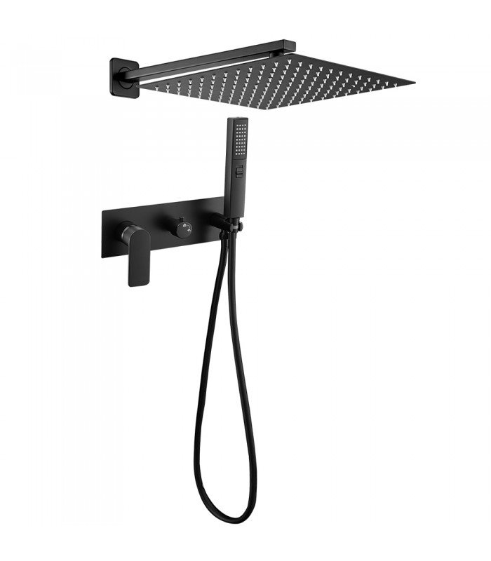 Conjunto de ducha empotrado a pared monomando Miño negro mate Valaz