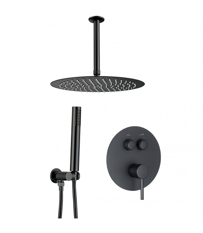 Conjunto de ducha empotrado a techo monomando Navia negro mate Valaz