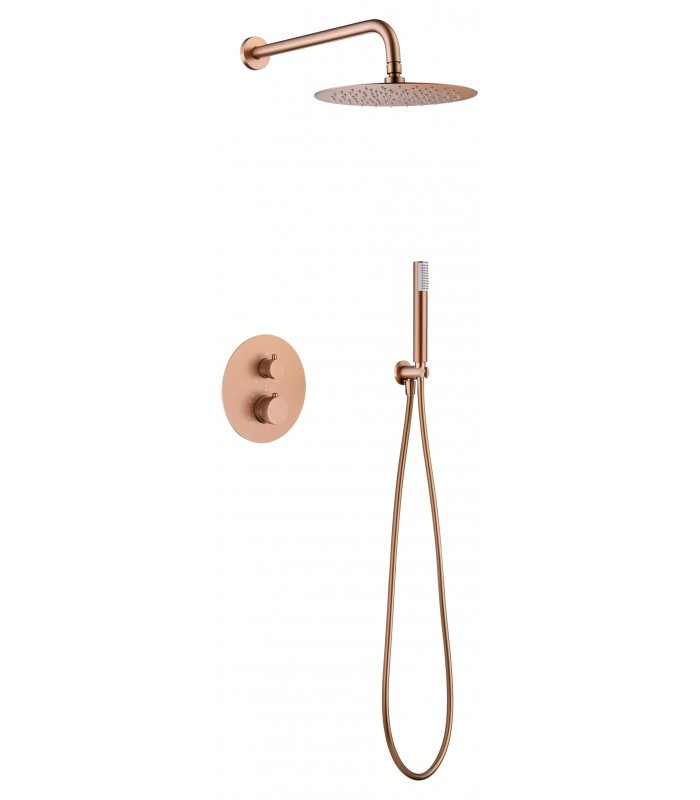 Conjunto de ducha empotrado termostático Line Oro rosa cepillado