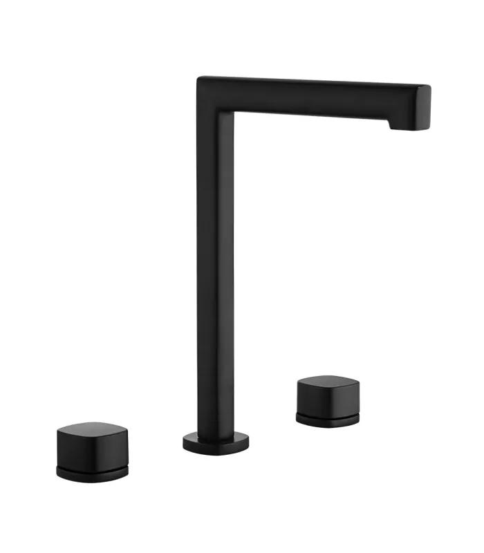 Grifo de lavabo bimando caño alto Toscana negro mate