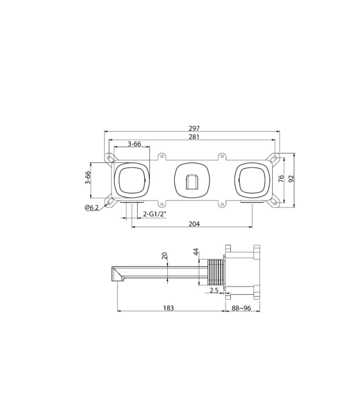 Grifo de lavabo bimando empotrado Firenze negro mate